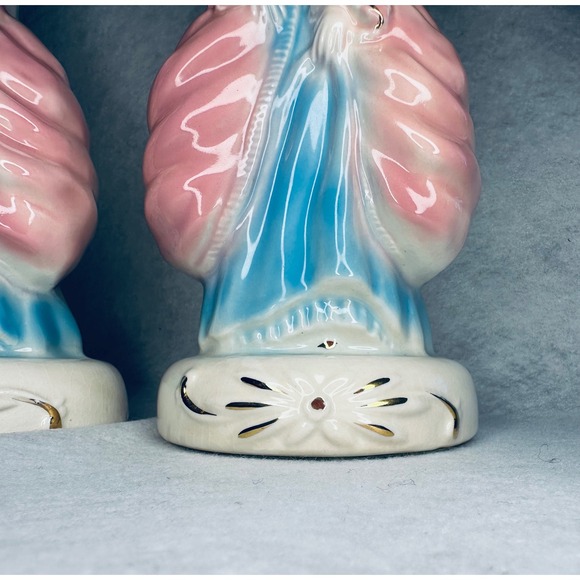 Vintage Lady Figurine‎ Vase Pair Pink Blue Floral Accent Decor lamp bases - Picture 4 of 12